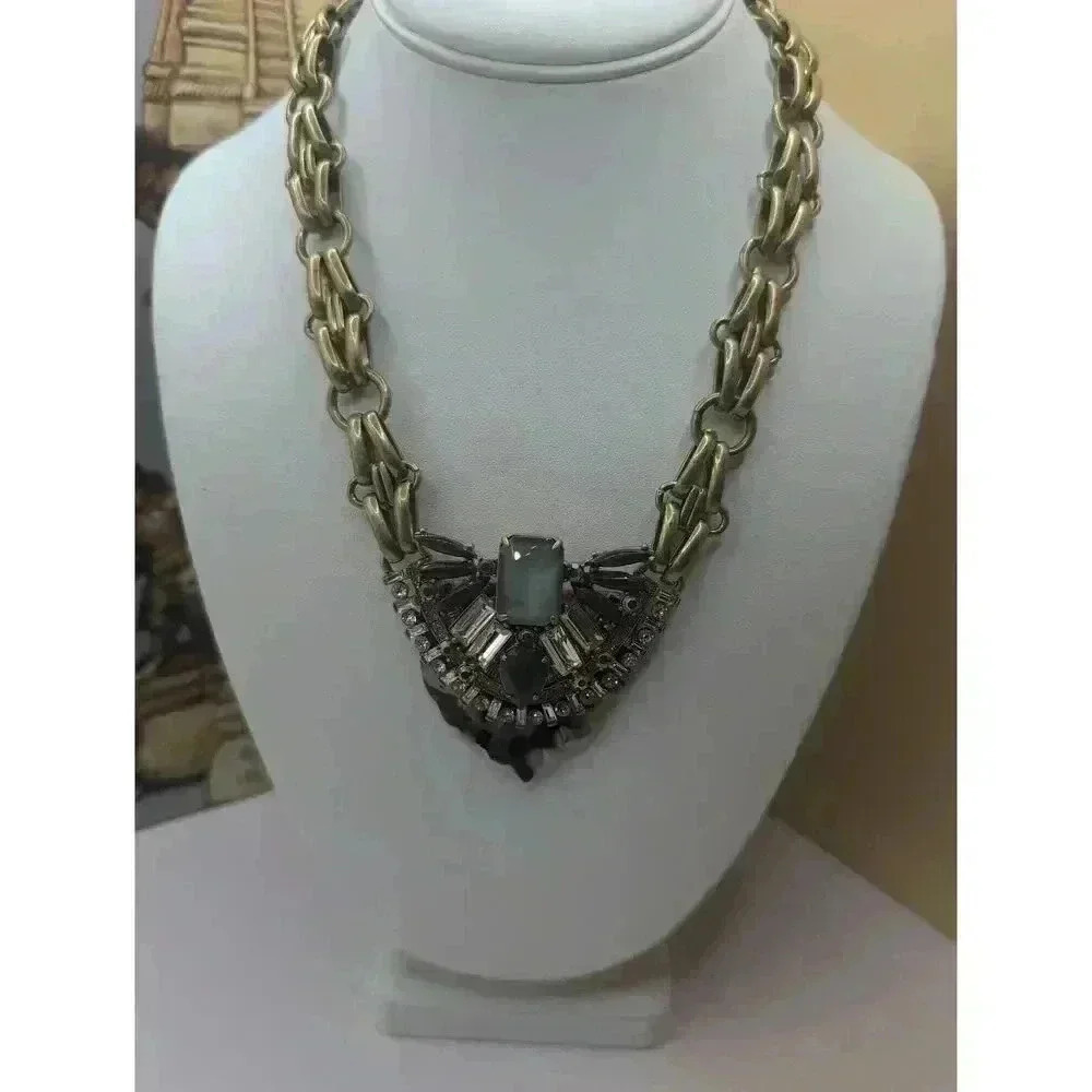 Stella And Dot Antique Gold Chunky Chain Decorative Stones Statement Necklace - Picture 2 of 7
